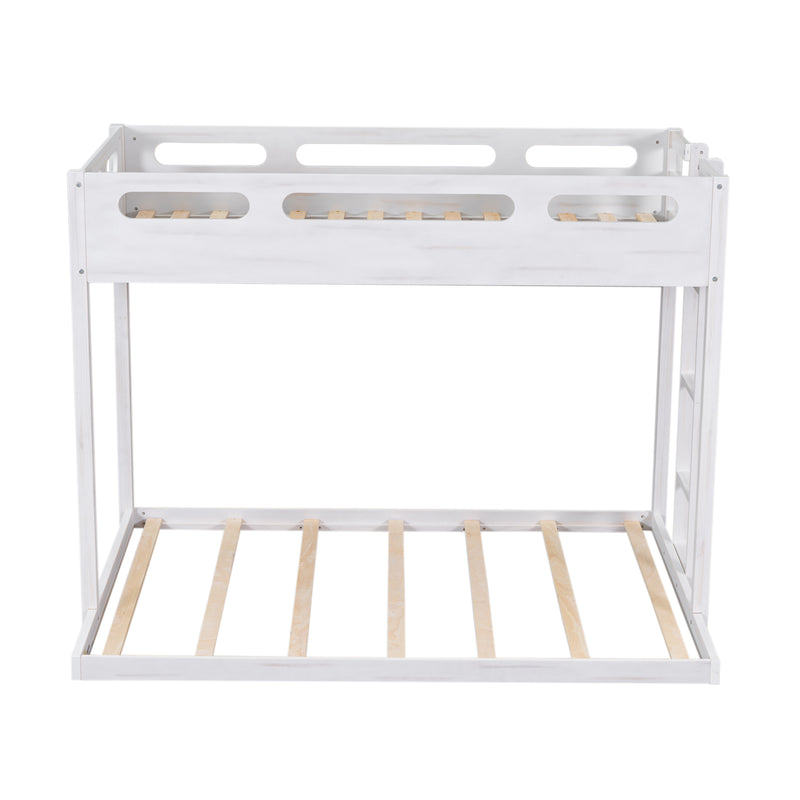 Twin over Full Bunk Bed with Built-in Ladder,White