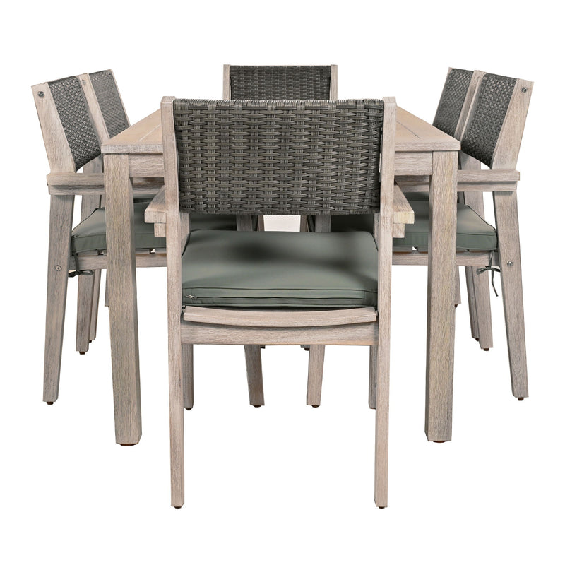 Outdoor Dining Set Patio Dining Table And Chairs With Rattan Backrest And Removable Cushions For Patio And Backyard - White Washed