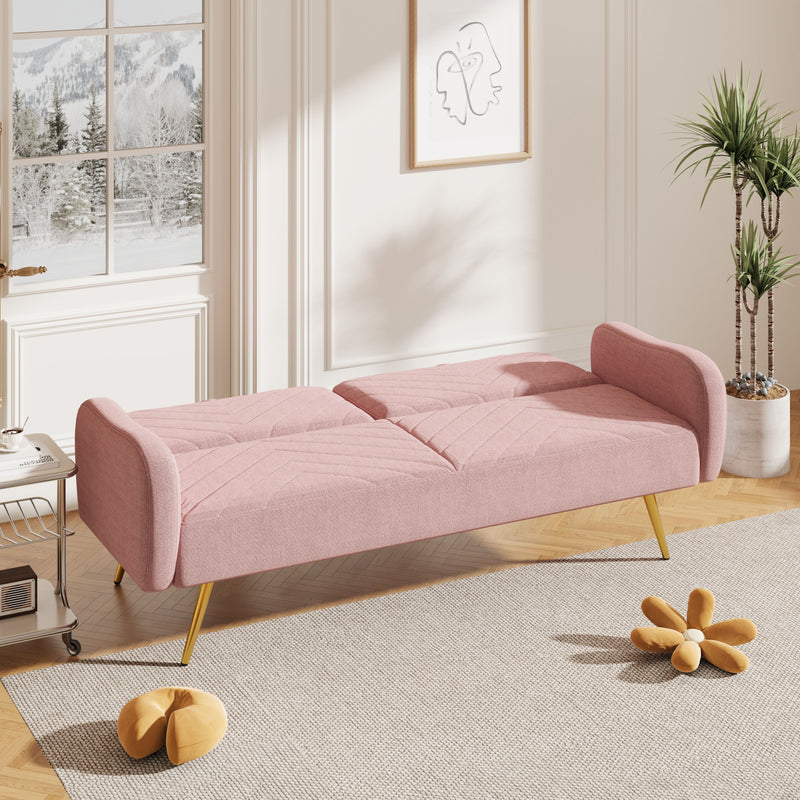 Double Sofa With Split Backrest And Two Throw Pillows, Suitable For Living Room, Apartment, Home Office - Pink