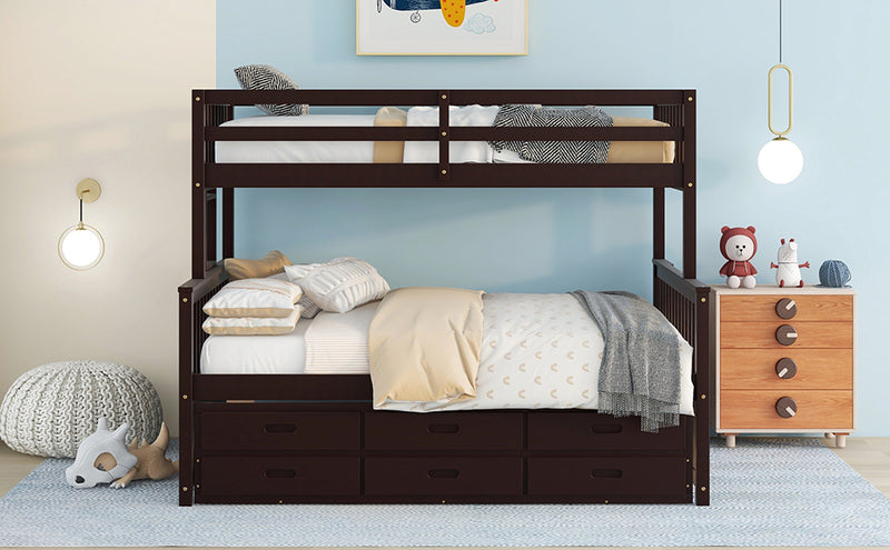 Twin-Over-Full Bunk Bed with Twin size Trundle , Separable Bunk Bed with Drawers for Bedroom - Espresso