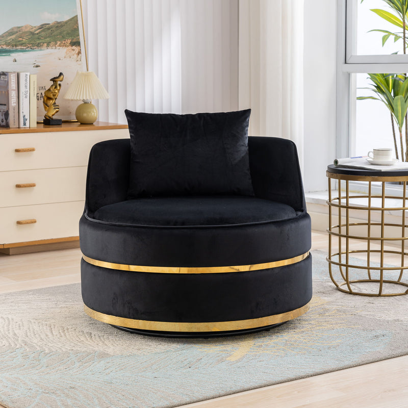 360° Swivel Accent Chair Velvet Modern Upholstered Barrel Chair Over-Sized Soft Chair With Seat Cushion For Living Room