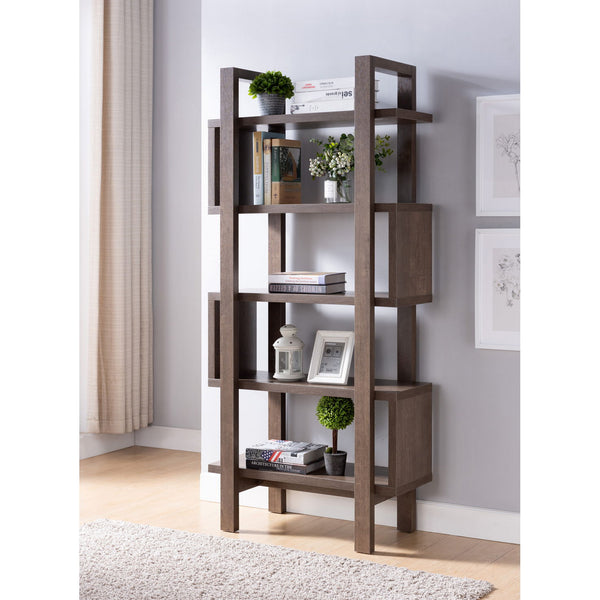 Abstract Bookcase, Home Display Cabinet With Five Shelves - Walnut Oak