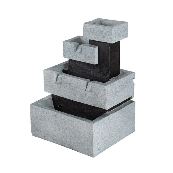 Decorative 4 Tier Block Fountain With Light, For Indoor And Outdoor - Black / Gray