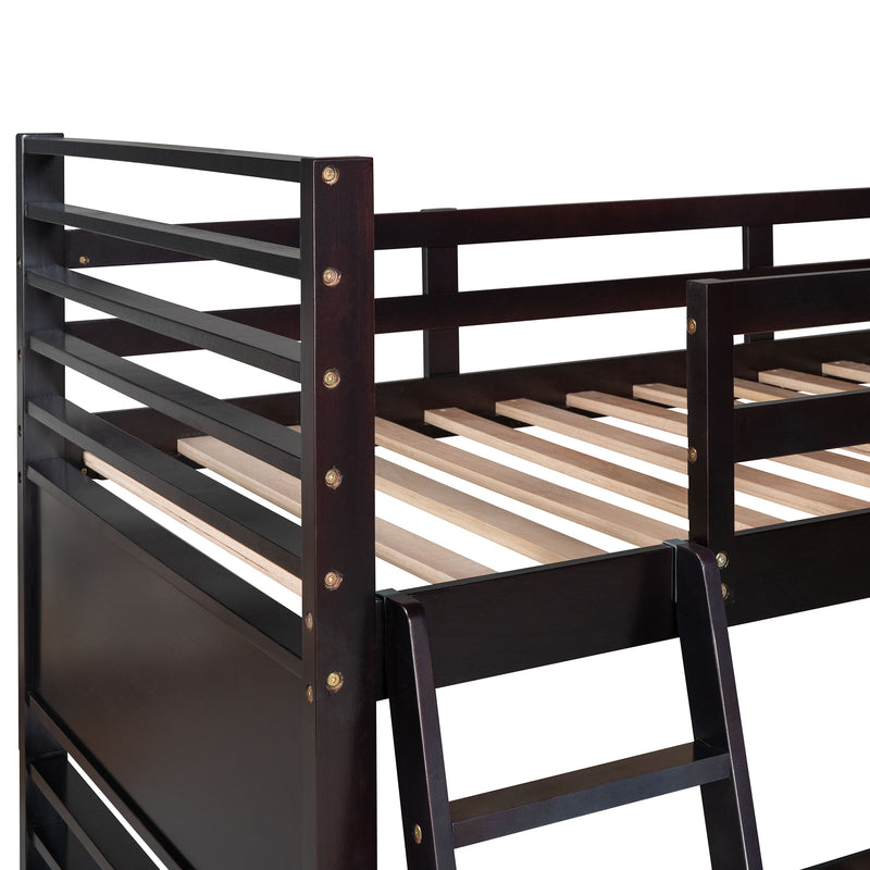 Twin over Twin Wood Bunk Bed with Two Drawers - Espresso