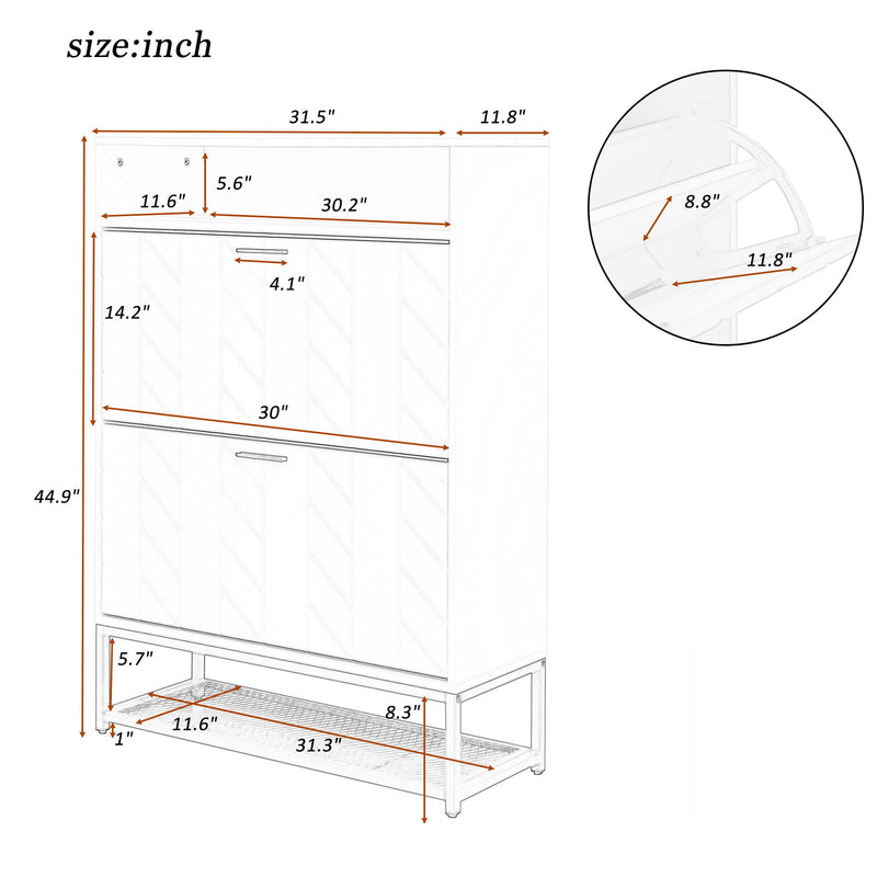 Shoe Cabinet With 2 Flip Drawers, And 2 Shelves, Modern Free Standing Shoe Rack For Heels, Boots, Slippers, Shoe Storage Cabinet For Entryway, Hallway, Living Room