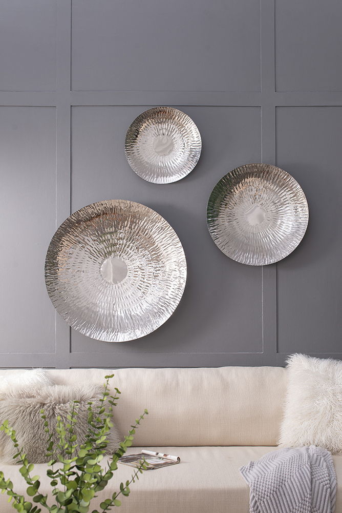 Textured Oversized Disc, Wall Decor For Living Room, Bedrrom, Entryway Office (Set of 3) - Silver