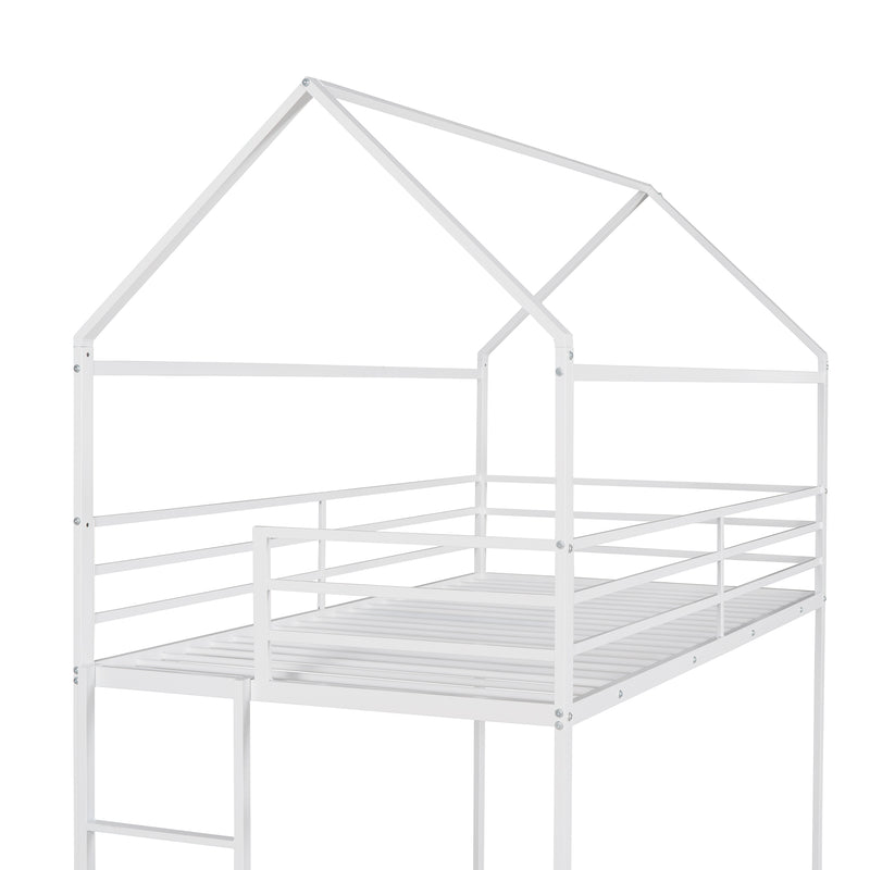 Bunk Beds for Kids Twin over Twin,House Bunk Bed Metal Bed Frame Built-in Ladder,No Box Spring Needed White