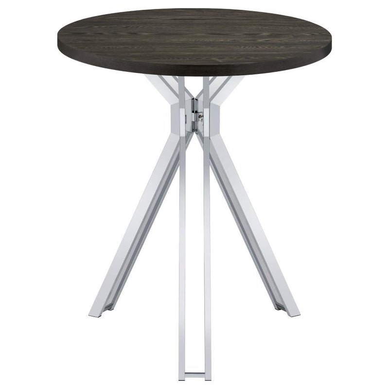 Edgerton - Round Wood Top Bar Table - Dark Oak And Chrome