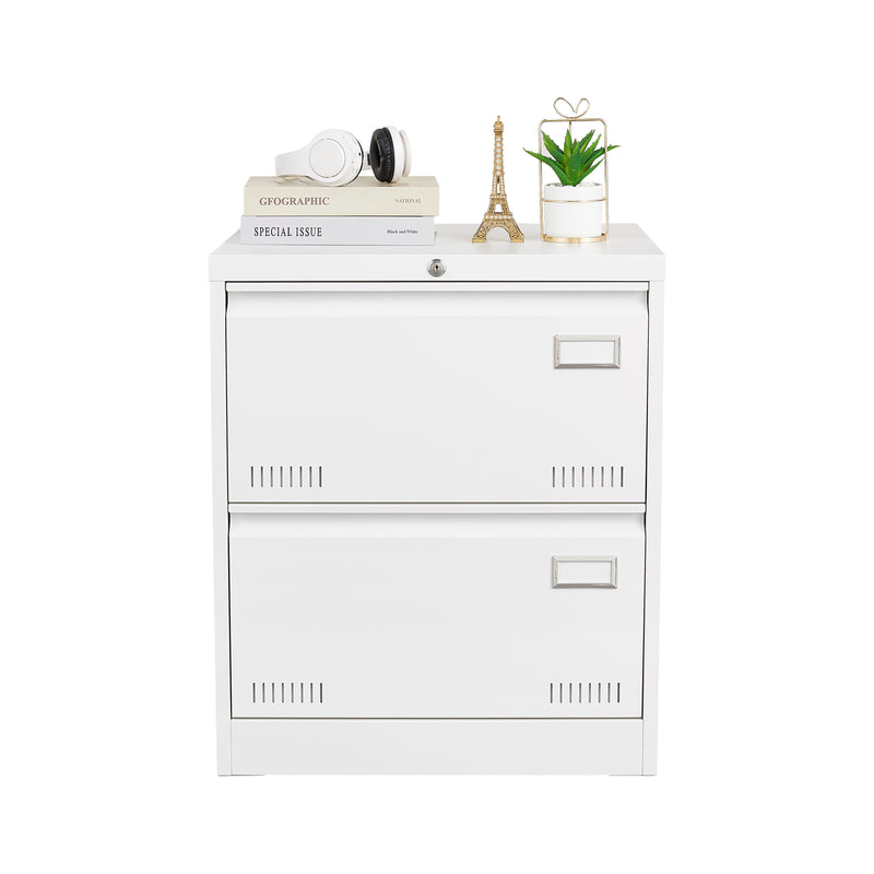 Filing Cabinet Lateral File Cabinet With Lock, 2 Drawer, For Legal / Letter / A4 / F4 Home Office - White