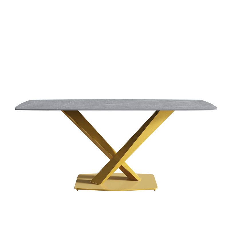 70.87" Modern Artificial Stone Curved Golden Metal Leg Dining Table