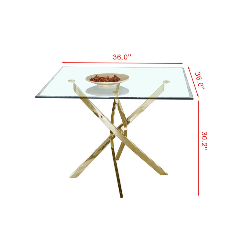 Contemporary Square Clear Dining Tempered Glass Table With Stainless Steel Legs