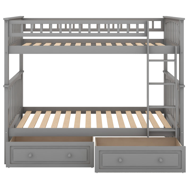 Twin over Twin Bunk Bed with Drawers, Convertible Beds, Gray(Old SKU: SM000240AAE-1)