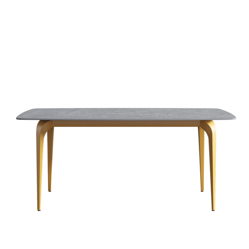 70.87" Modern Artificial Stone Curved Gold Metal Leg Dining Table - Gray