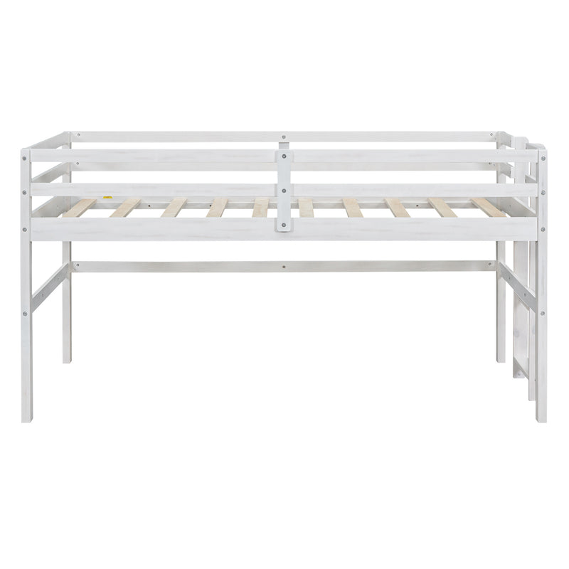 Wood Twin Size Loft Bed with Side Ladder, Antique White