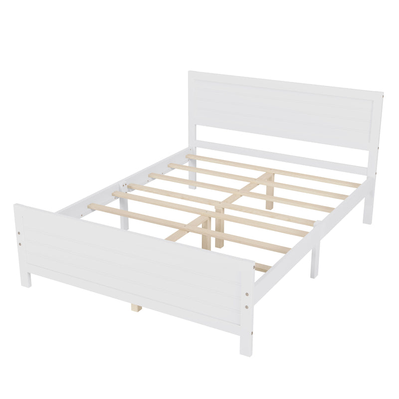 Queen Size Wood Platform Bed Frame With Headboard, Mattress Foundation With Wood Slat Support, No Box Spring Needed - White