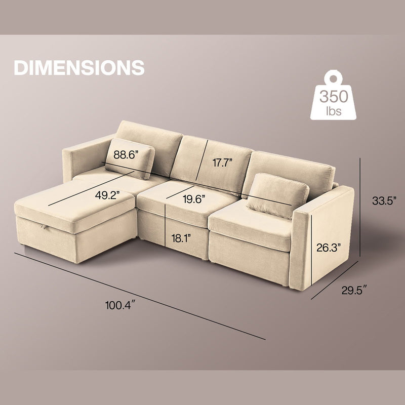 4 Seats Modern U-Shape Sectional Sofa, Oversized Upholstery Chaise Couch With Storage Ottomans For Living Room / Loft / Apartment / Office