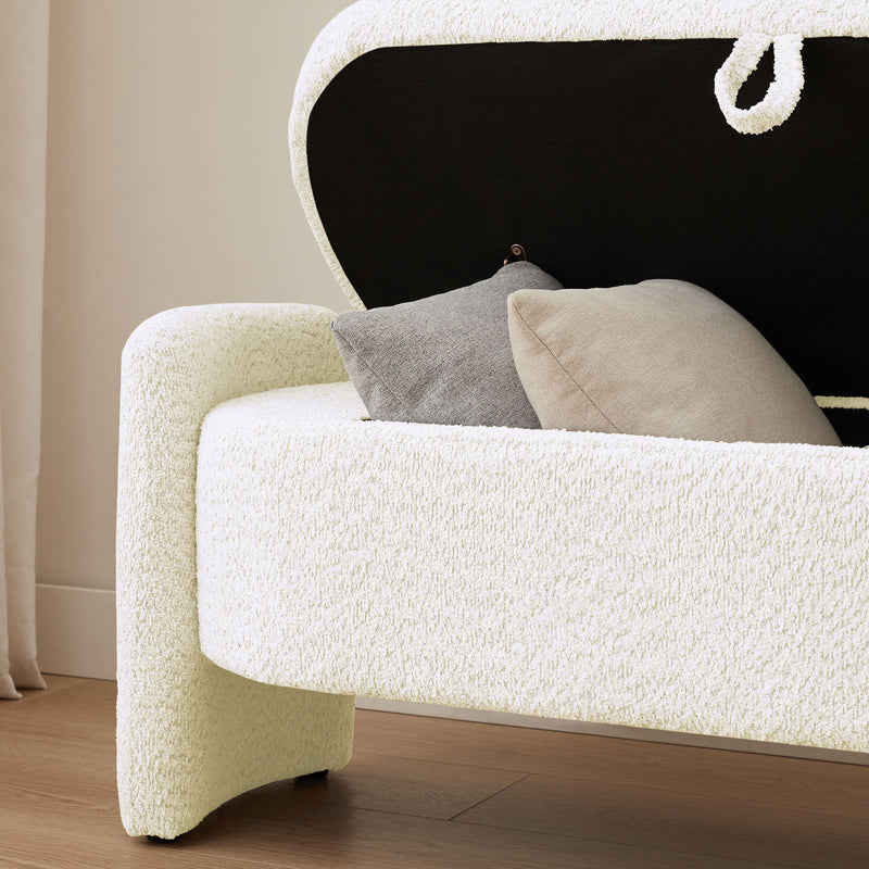 Ottoman Oval Storage Bench, 3D Lamb Fleece Bench With Large Storage Space For The Living Room, Entryway And Bedroom