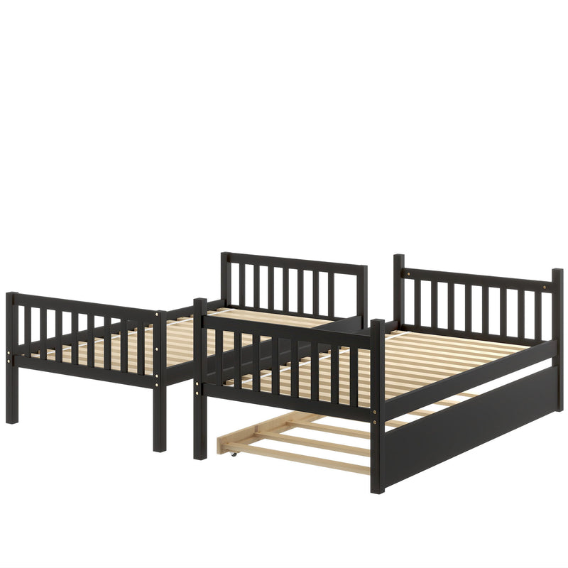 Twin Over Twin Bunk Beds With Trundle, Safety Rail And Ladder - Espresso