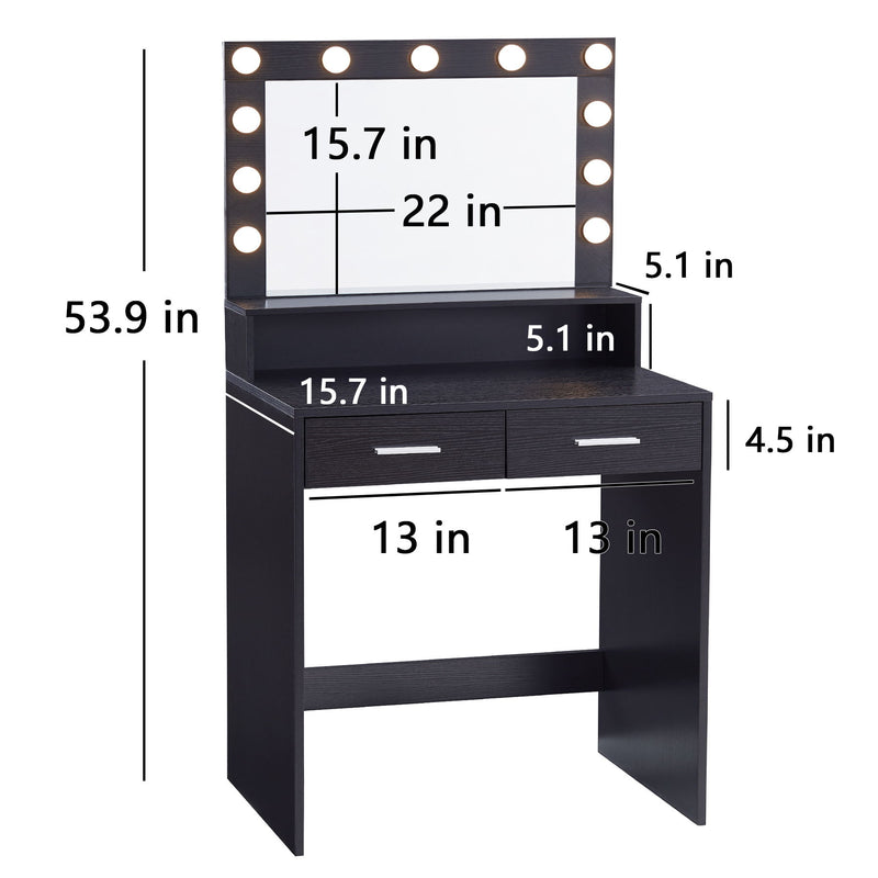 Vanity Desk With Mirror And Lights, Dressing Table With Large Drawer, 2 Level Storage Dresser & 3 Lighting Modes Adjustable Brightness, Suitable For Bedroom