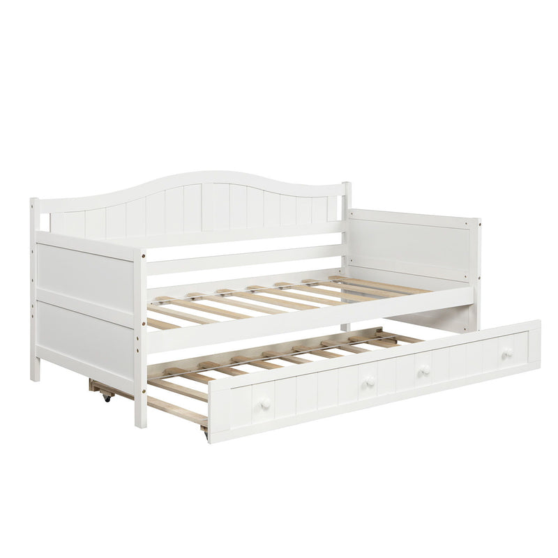 Twin Wooden Daybed With Trundle Bed, Sofa Bed For Bedroom Living Room - White