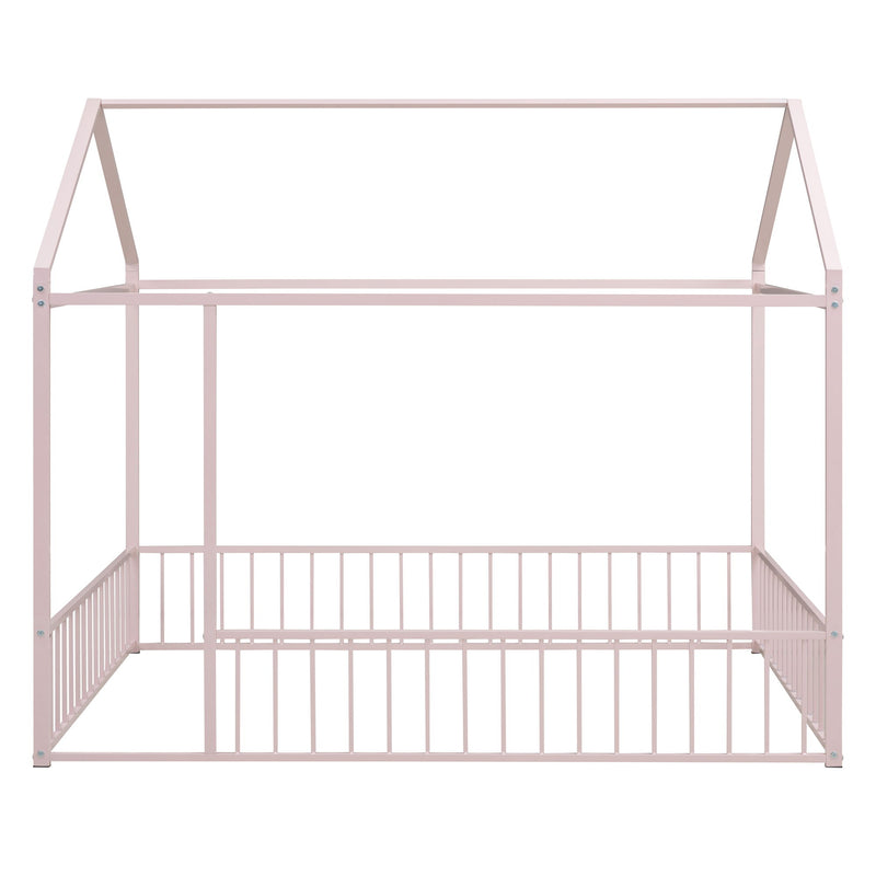 Metal Bed House Bed Frame With Fence, For Kids, Teens, Girls, Boys