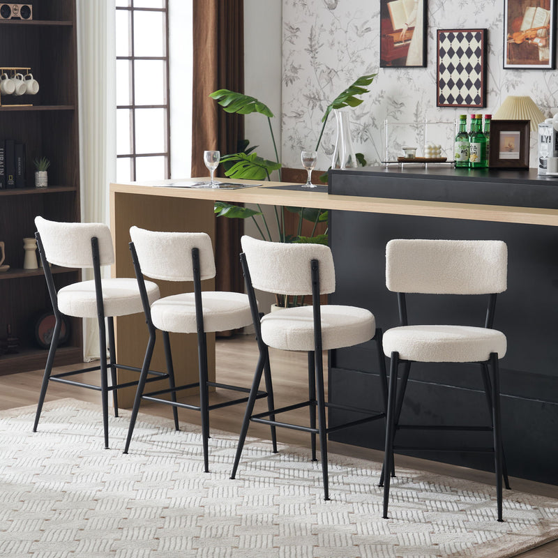 Modern Teddy Fabric Upholstered Bar Stools - Black Legs