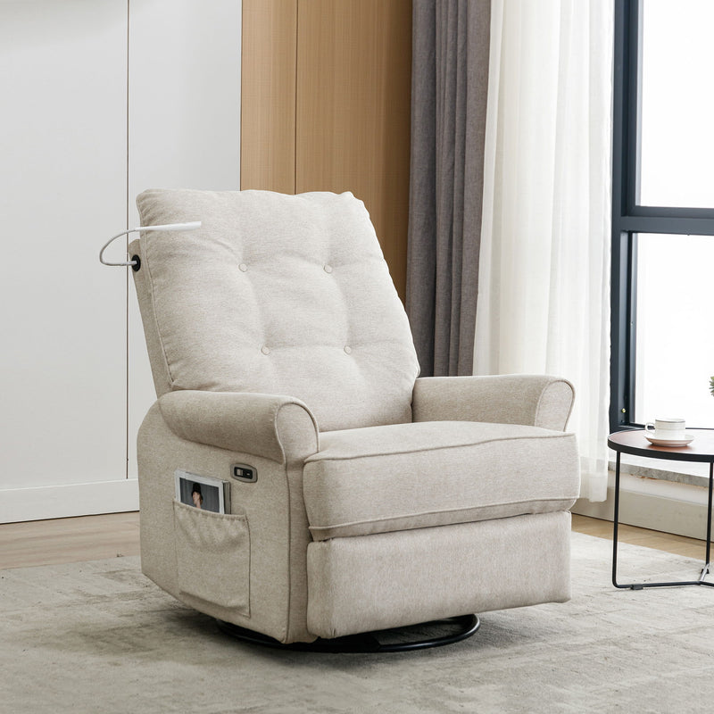 Reclining Chair 270 Degree Swivel Recliner Chairs With USB Port, Side Pocket And Touch Sensitive Lamp For Living Room, Bedroom - Cream