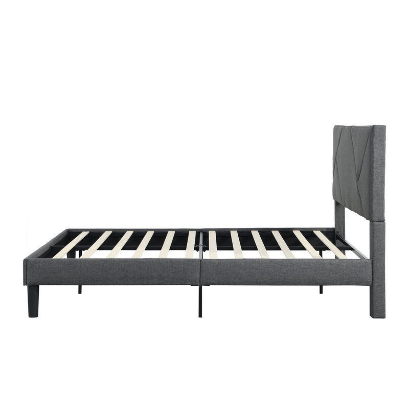 Queen Size Upholstered Platform Bed Frame With Headboard, Strong Wood Slat Support, Mattress Foundation, No Box Spring Needed - Gray