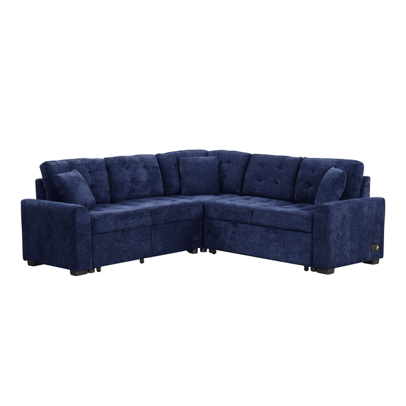 L-Shape Sofa Bed Pull-Out Sleeper Sofa With Wheels, USB Ports, Power Sockets For Living Room