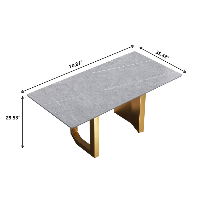 70.87" Modern Artificial Stone Gray Straight Edge Golden Metal Leg Dining Table - Gray / Gold