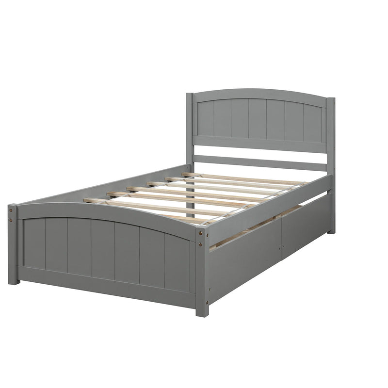 Twin Size Platform Bed & Two Drawers - Gray