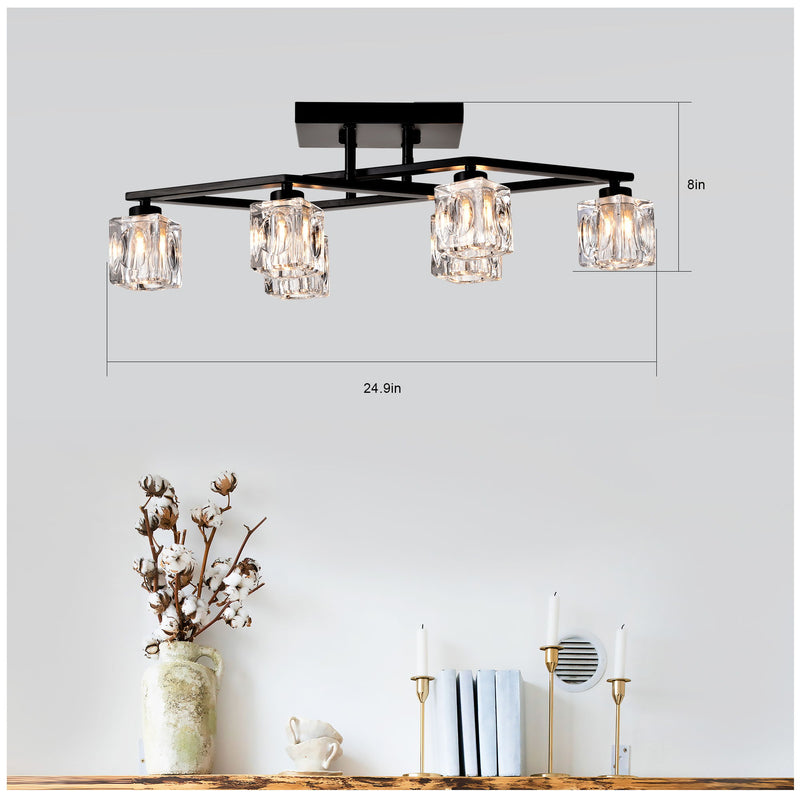 6 Light Crystal Ceiling Light For Dining Room, Modern Ceiling Lamp With Light Fixture For Farmhouse Entryway Living Room (6*G9 Bulbs Included) - Matte Black