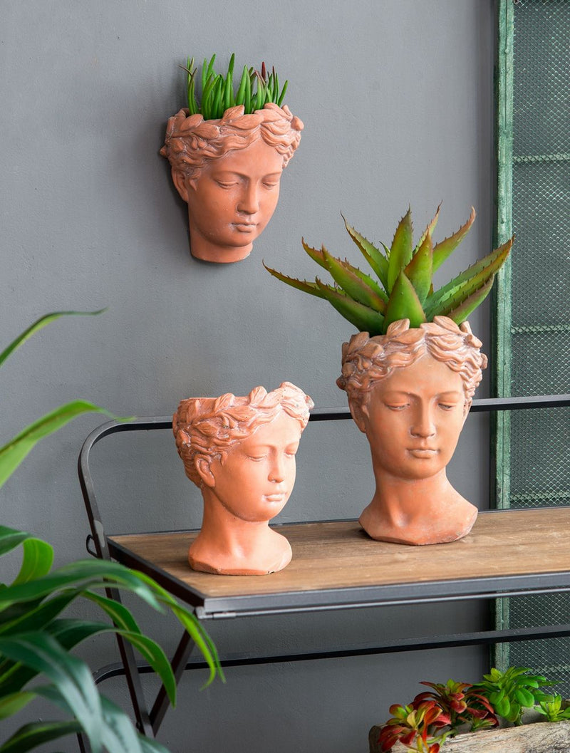 D7X11" Visage Head Bust Planter - Brown