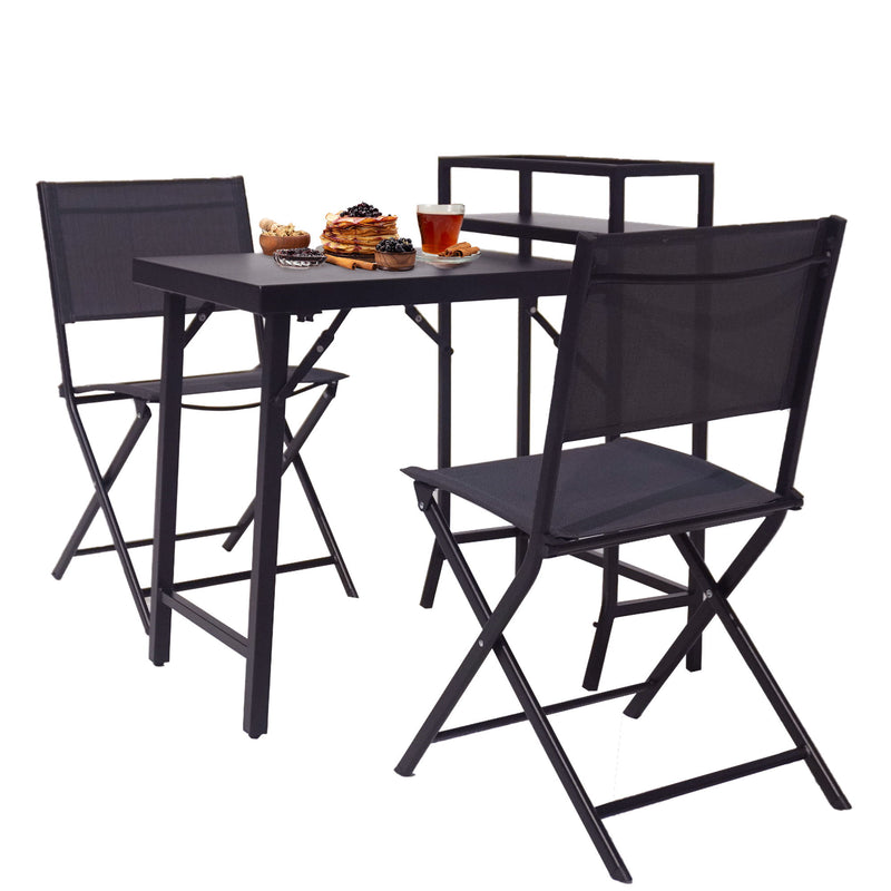 3 Piece Patio Bistro Set, Patio Set Of Foldable Patio Table And Chairs, Outdoor Patio Furniture Sets - Black