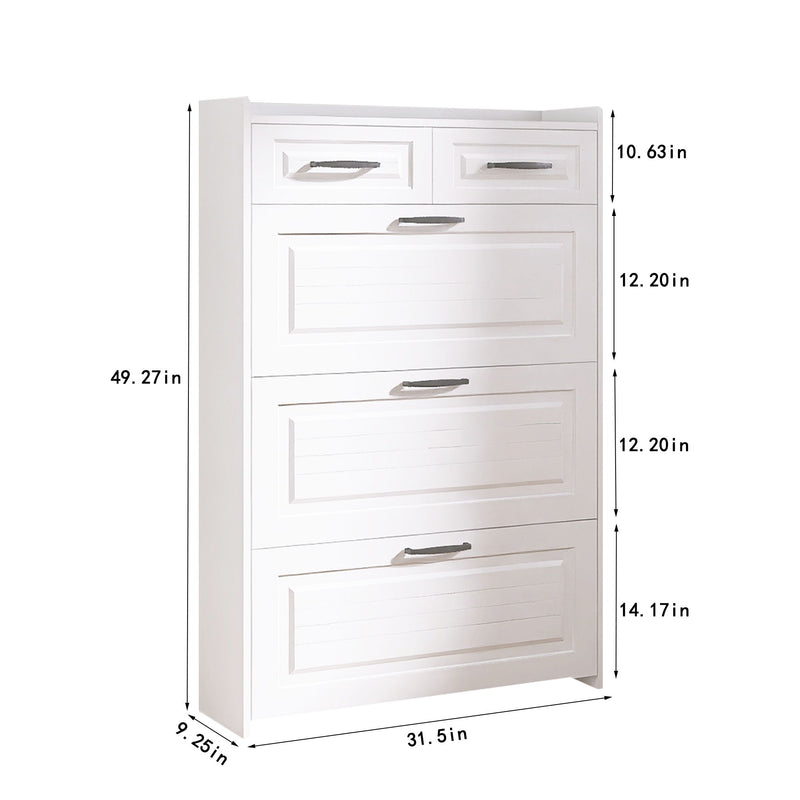 Shoe Cabinet With 3 Doors 2 Drawers, PVC Door With Shape, Large Space For Storage - White