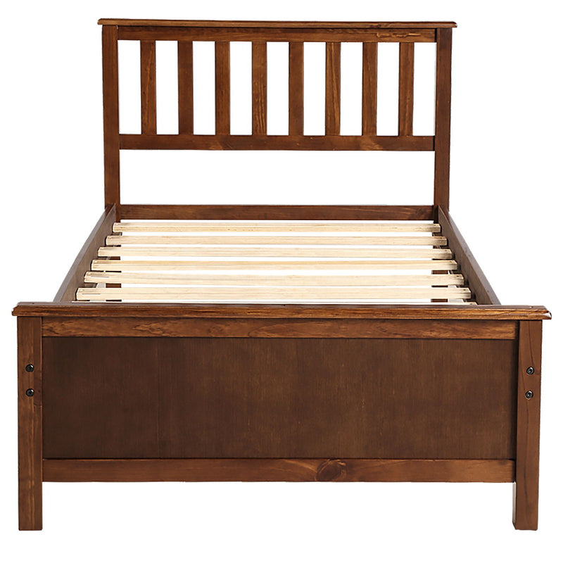 Twin Size Platform Bed With Headboard, Footboard And Wood Slat Support Walnut