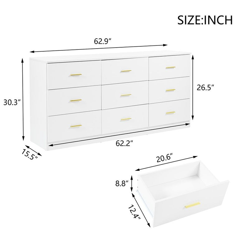 Modern White 6 Drawer Dresser For Bedroom, Ample Storage Wide Chest Of Drawers, Sturdy & Safe