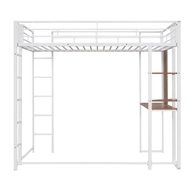 Twin Metal Loft Bed with 2 Shelves and one Desk ,WHITE(Old SKU: MF281206AAK)