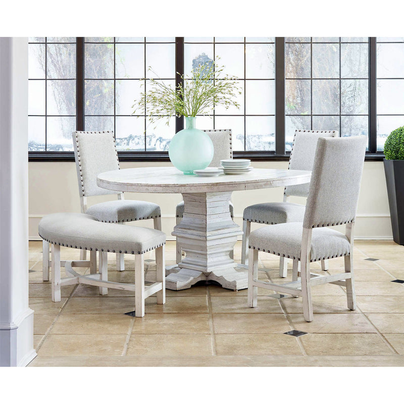 Condesa - Round Dining-White Fabric Back Side Chair (Set of 2) - Distressed White Finish