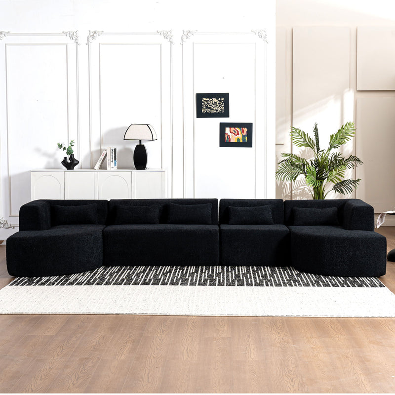 Upholstered Sofa Free Combined Sofa Couch With Two Chaise Lounge And Five Back Pillows For Living Room - Black