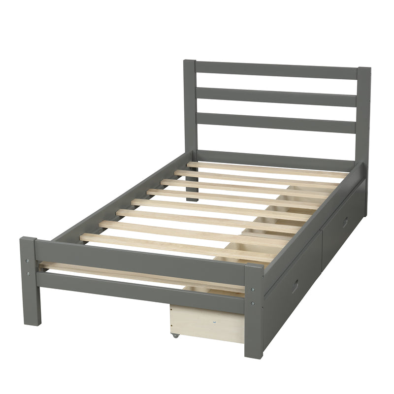 Wood platform bed with two drawers, twin (gray)