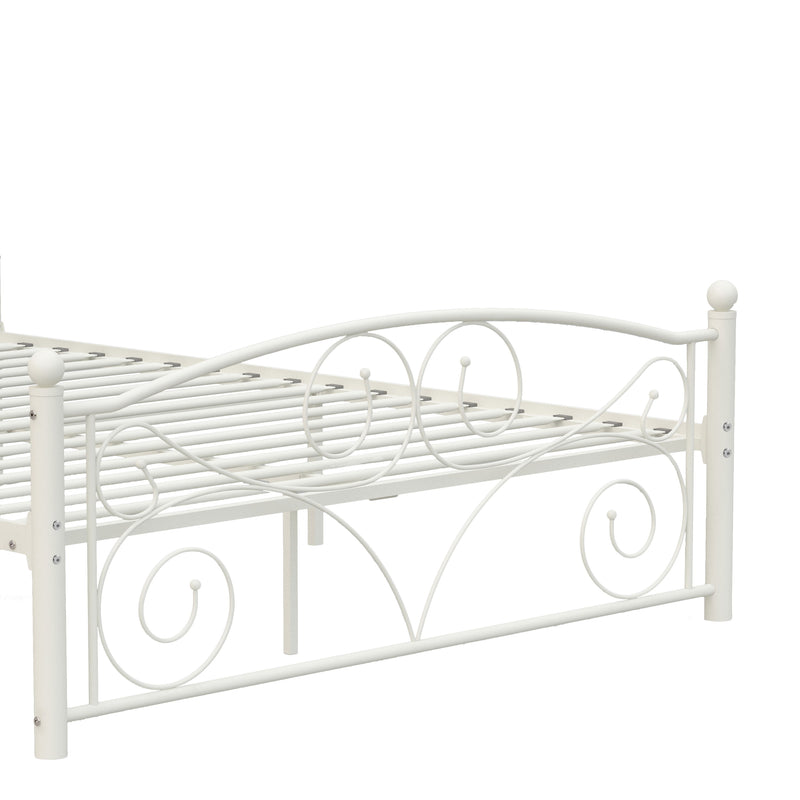 Queen Unique Flower Sturdy System Metal Bed Frame With Headboard And Footboard - White