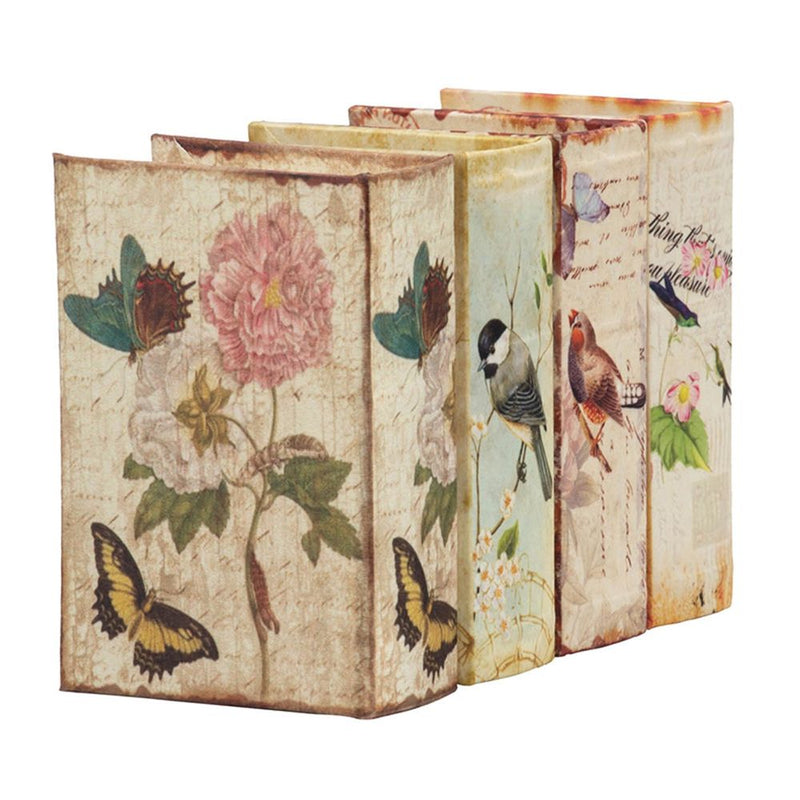 Book Boxes With Birds, Flowers, And Handwriting Design (Set of 4) - Multi