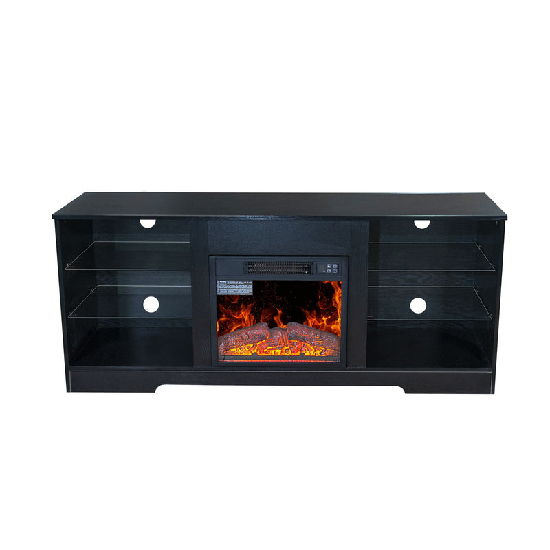 57.8" Fireplace TV Stand With 18" Electric Fireplace Heater, Modern Entertainment Center For TVs Up To 62" With Adjustable Glass Shelves And Storage Cabinets