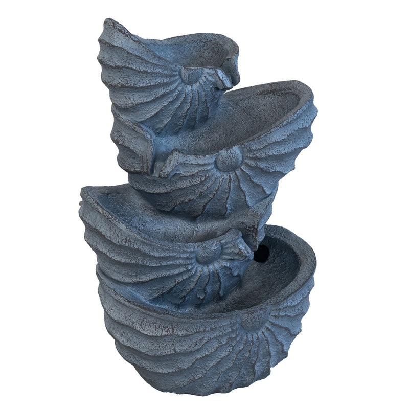 Decorative 4 Tier Nautilus Shell Water Fountain With Light For Indoor Outdoor - Blue