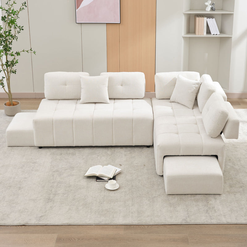 L-Shaped Sofa Sectional Sofa Couch With 2 Stools And 2 Lumbar Pillows For Living Room