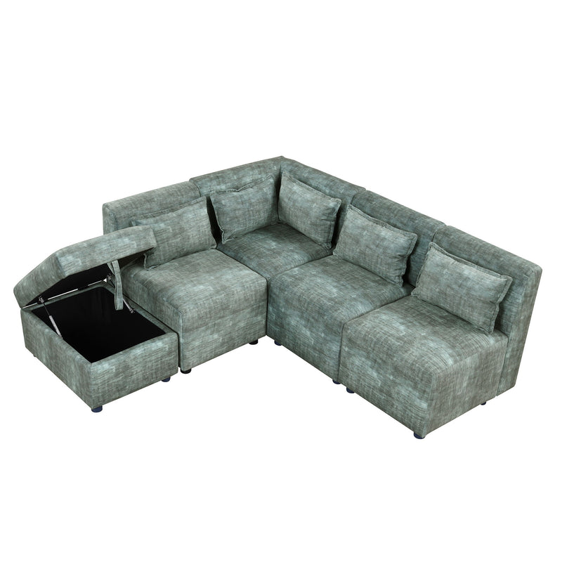 Free-Combined Sectional Sofa 5 Seater Modular Couches With Storage Ottoman, 5 Pillows For Living Room