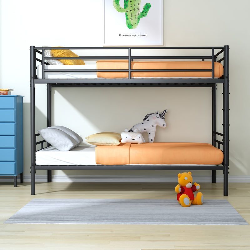 Black Twin over Twin Metal Bunk Bed with Removable Ladder, Comfortable Rungs, Easy to assemble