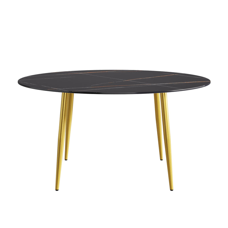 Modern Man-Made Stone Round Metal Dining Table-Position For 6 People - Black