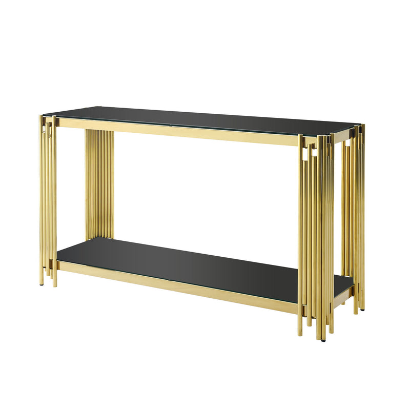 Modern Glass Console Table, 55" Gold Sofa Table With Sturdy Metal Frame And Black Tempered Glass Top, For Living Room Entryway Bedroom - Gold